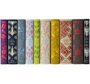 The spines of the colorful set of Penguin Hardcover Classics